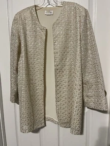 Mosaic Woman Gold Cream Vintage Blazer Jacket Cardigan Size L Made In The USA - Picture 1 of 9
