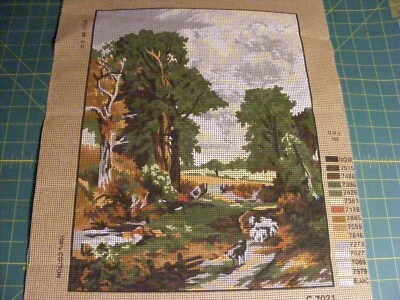 DMC Border Collie Sheep woods landscape 12"x15.75" Printed Needlepoint Canvas - Image 1 of 4