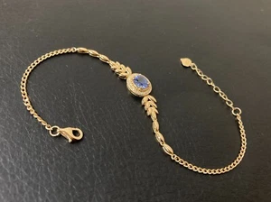 18k Yellow Gold Oval Sapphire Diamond Bracelet 7.4 Inch - Picture 1 of 11