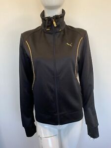 Puma Ladies Black & Gold Zip Up Sports Jacket Size 12 Casual QUE001 NG