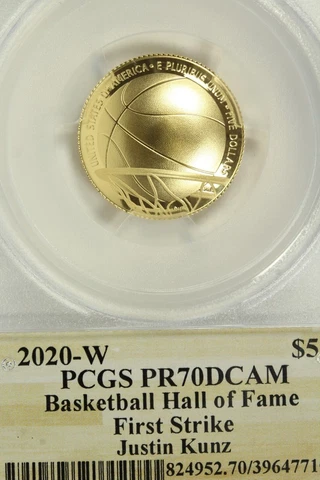 2020-W $5 Gold Basketball Hall of Fame : PCGS PR70DCAM  First Strike Cover