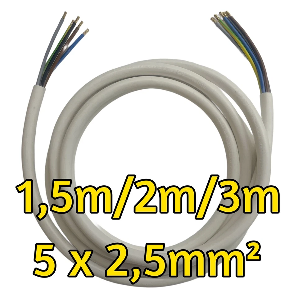 EGB Herdanschlusskabel 1,5m 2m 3m H05VV-F 5G2,5 weiß Aderendhülsen E-Herd fertig