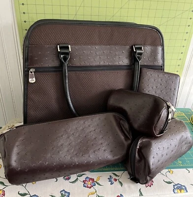 Bolso de Viaje Joy Mangano Weekender Bolso de Mano Marrón Imitación Cuero Avestruz Borde Foto 1 de 4