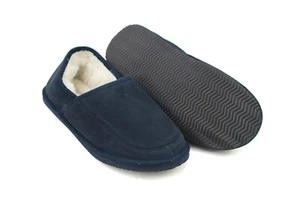 Nordvek Mens Cosy Warm Genuine Wool-Blend Lined Suede Slipper Navy - Picture 1 of 2