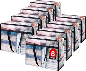 8 Pack Clear Clothes Storage Bags, 40L Plastic Blanket Storage Bags, Vinyl Folda - Picture 1 of 12