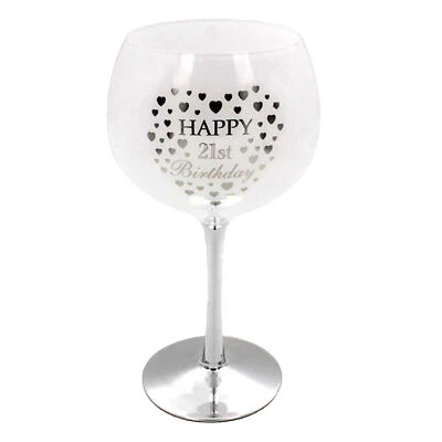 Bianco & Argento Compleanno Gin Vetro - Cuore Dettaglio - 21st Compleanno - Immagine 1 di 3