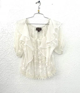 CG70806 Cowgirl Up Sheer Lace Scoop Neck Blouse W/ Embroidery Detail Small - Foto 1 di 4