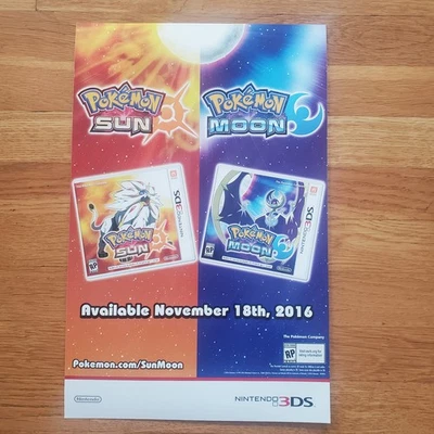 Póster promocional POKEMON 2016 Nintendo 3DS Pokemon Sol Pokemon Luna Raro 11x17 Foto 1 de 4