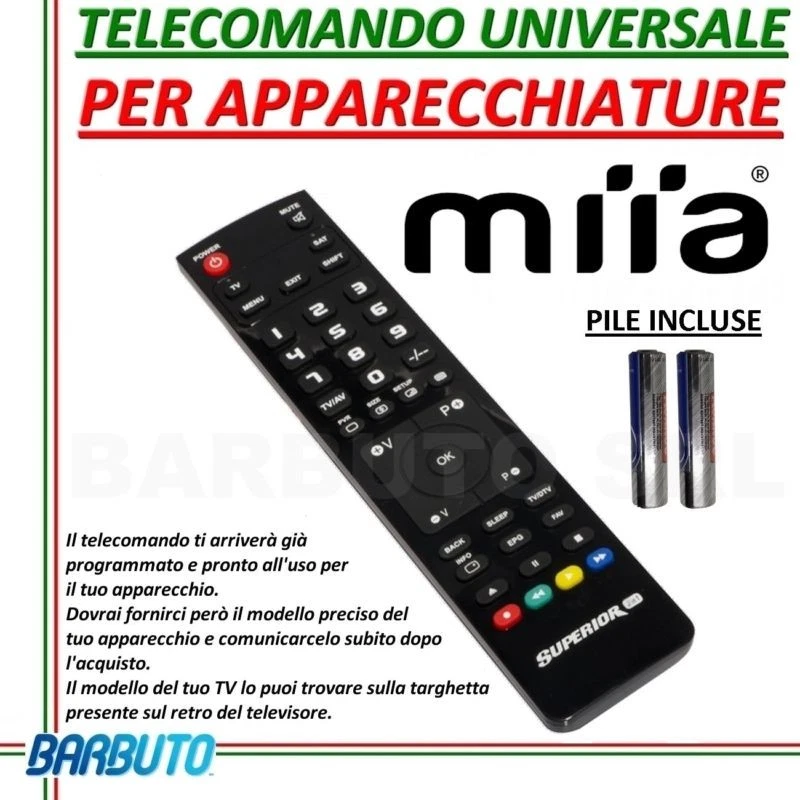 TELECOMANDO UNIVERSALE PER APPARECCHI MARCA MIIA - INVIARE CODICE MODELLO TV - Immagine 1 di 1