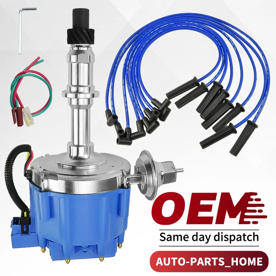 For PONTIAC 301 326 350 389 400 428 455 Blue HEI DISTRIBUTOR + SPARK PLUG WIRES - Image 1 of 4