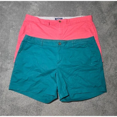 Lote de 2 cortos antiguos azul marino para mujer talla 16: mezcla de algodón rosa y verde azulado usado en excelente estado Foto 1 de 4