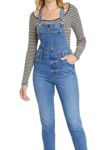 Universal Thread 6/28R Cropped Overalls Latzhose Jeans Hi Rise Raw Hem Denim - Bild 1 von 9