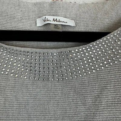 Suéter tejido para mujer Vila Milano gris plata adornado con tachuelas brillantes cuello barco XL Foto 1 de 4