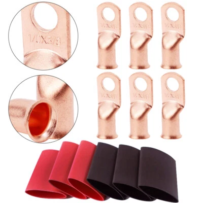 6pcs 1/0 AWG-3/8" Battery Lugs Copper Wire Lugs Ring Terminal Battery Cable Ends - Image 1 of 4