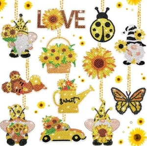 12pcs 5D DIY Assorted Summer Sunflower Diamond Art Keyrings by Numbers Kit - Picture 1 of 7