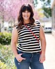 LuLaRoe Women's Kari Shoulder Pad Shirt Black/White Striped Size XL NWT