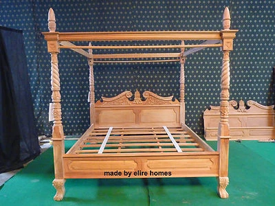 Super KING 6' MAHOGANY natural Queen Anne reproduction Four poster canopy Bed - Image 1 of 4