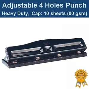 Heavy Duty Adjustable 4 holes Paper Punch Personal Office 10 sheets Capacity - Picture 1 of 2