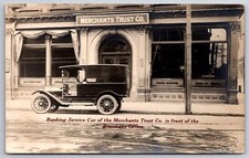 Lawrence Service Car In Front of Merchant's Trust Company Arch Doorway~RPPC 1914