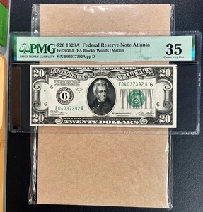 Fr. 2051-F 1928A $20 Federal Reserve Note ATLANTA "NUMERICAL DISTRICT #6" PMG 35 - Picture 1 of 2