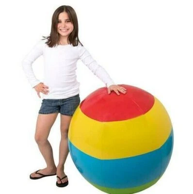 Beach Ball HUGE 48" Inch Rainbow Inflatable  4 FT JUMBO Pool Luau Inflate Toy - Image 1 of 4