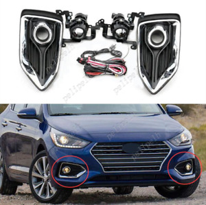 Haloge Front Fog Lamp Kit w/Bulb Switch Cable Bezel For 2018-2020 Hyundai Accent