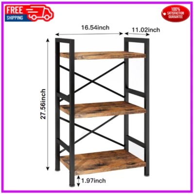 HOMEIJU 3 Tier Bookshelf with Drawer, Small Bookcase with Shelves, Short Wood and Metal