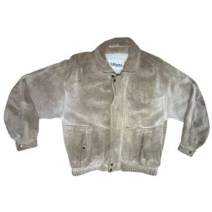 VNTG Sz L Wilsons Leather Suede Bomber Jacket Sherpa Lined Zip Up Gray Beige L - Picture 1 of 13
