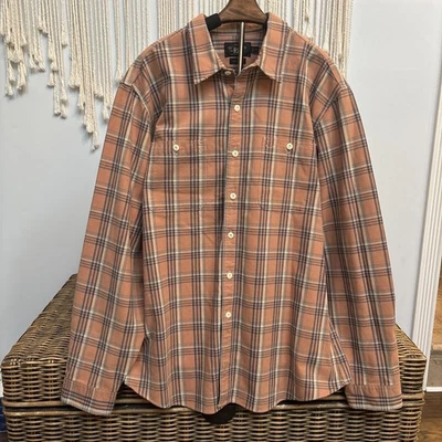 Camisa de Colección Doble RRL Manga Larga Algodón Naranja/Azul Ropa de Trabajo a Cuadros XXL Rara Foto 1 de 4