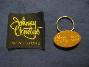 VINTAGE 1970's JOHNNY UNITAS MEN'S STORE SUIT LABEL AND KEY CHAIN. PRO FOOTBALL - Picture 1 of 2