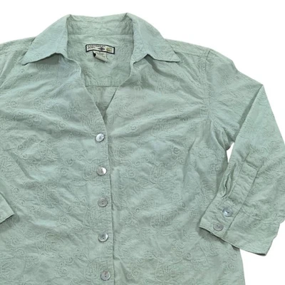 Caribbean Joe Womens Light Green Embroidered Button Down Shirt Size S Cotton - Image 1 of 4
