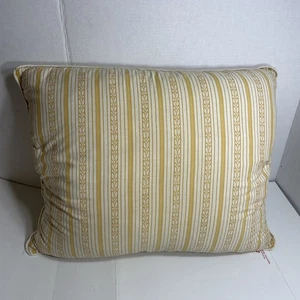 Vintage Feather Pillow Yellow/White Ticking Case Standard Mid Century Bedding - Picture 1 of 6