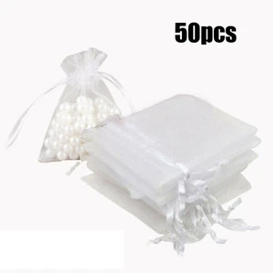 Pouches Organza Bags Wedding Wedding Supplies 50PCS White 50x Drawstring - Picture 1 of 7