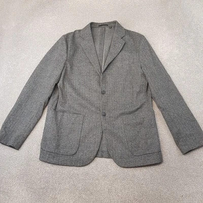 Uniqlo Mens Jacket Large Grey Blazer Unstructured Herringbone Workwear - Image 1 of 4