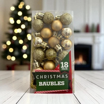 18 x Miniature GOLD Shiny & Matte Christmas Tree Baubles NEW Boxed - Image 1 of 2