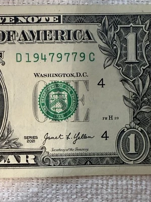 1947 Year Note Birth Anniv Grad Fancy Serial Number One Dollar Bill D19479779C - Image 1 of 4