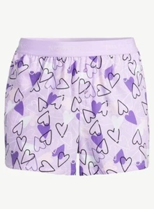 JOYSPUN Women's Size 2X (18W-20W) Woven Print Boxer Sleep Shorts Lavender Hearts - Picture 1 of 5