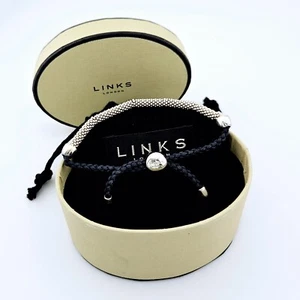 LINKS OF LONDON STERLING SILVER EFFERVESCE & DARK GREY CORD FRIENDSHIP BRACELET - Picture 1 of 8
