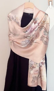 100% Silk Scarf Women neckerchief Shawl Wrap floral pink red gray green HD119 - Picture 1 of 9