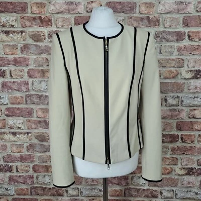 Basler Jacket Blazer Womens !2 Beige Black Trim Zipped - Image 1 of 4
