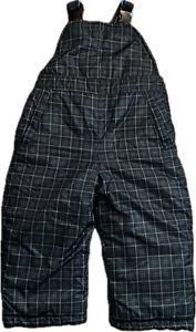 London Fog Bibs Snow Pants Kids Size 4T Adjustable Strap Plaid Black EUC - Picture 1 of 10