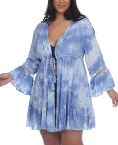 Raviya Women's Ocean Tie-Dye Plus Size Drawstring Waist Tiered Cover Up Size 1X - Picture 1 of 1