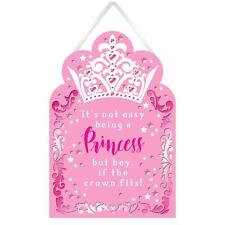 Hanging Wood Plaque Princess Pink Wall Sign Girls Bedroom Decoration Home Gift