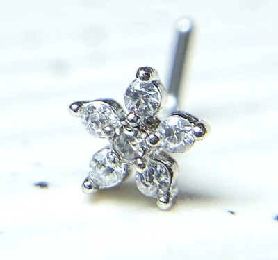 1 pieza Seis circonitas flor gema 20 g L-doblado nariz anillo perno tornillo acero quirúrgico 316L Foto 1 de 4