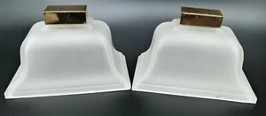 Vintage Slip Shades Light Wall Sconce Frosted Glass Brass Lamp Art Deco Lot of 2 - Picture 1 of 9