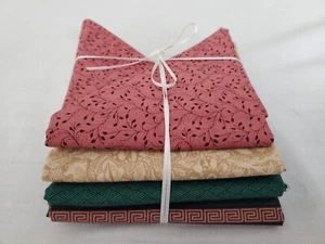 Menge 4 Fat Quarter Stoff 18” x 22” Quilten Grün Hellbraun Rose - Bild 1 von 3