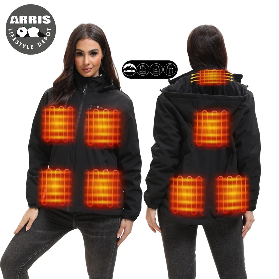 ARRIS Mujer Chaqueta Calefacción Impermeable, Abrigo Calefacción Eléctrica con Batería 7.4V Foto 1 de 4