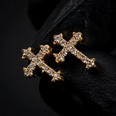 Aretes cruzados de diamantes naturales de oro amarillo de 0,26 quilates con tornillos Foto 1 de 4