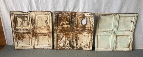 Lot of 3 Antique Tin Ceiling  2' x 2' Shabby Tile 24" SQ Chic VTG Crafts 136-23A Cover