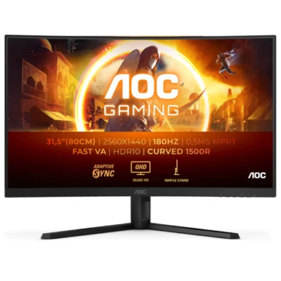 Screen AOC 31.5" VA QHD 180Hz 0.5ms 1500R Curved Gaming Monitor 2560x1440 16:9 - Image 1 of 4